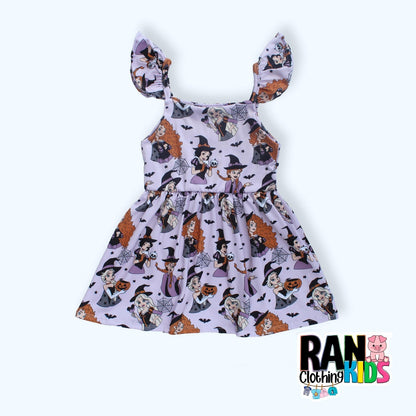 Halloween Ruffle Sleeve Girl Print Cami Dress, Baby Girl Daisy Cami Dress, Girl Disney cami dress, Girl Dress, Princess Cami Dress,