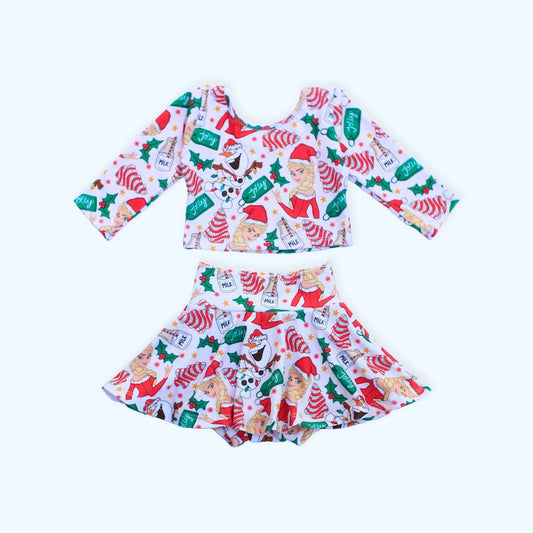 Christmas Set bummie skirt and crop top , Baby Girl Bummies, Christmas Print Bummies,Disney Bloomers,Baby Bummies, Christmas outfit