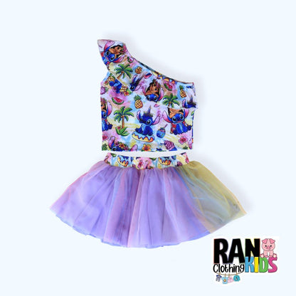 Set skirt tulle and crop top , Baby Girl Ruffle sleeve, Outfit tutu, Princess