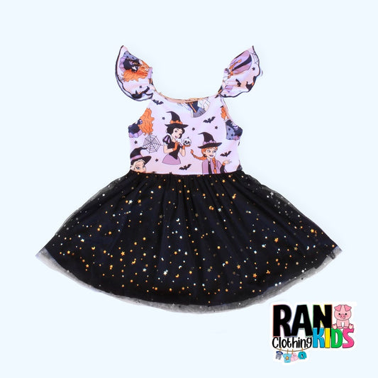 Halloween Tulle Dress Ruffle Sleeve , Baby Girl Dress Minnie, Disney Tutu twirly Dress , Princesses Twirl Dress, Halloween Tulle Costume