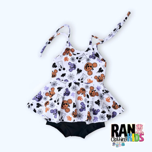 Halloween Skirted bodysuit , Baby Girl Bummies, Disney Bodysuit peplum, Baby Bummies, Bodysuit Tie Straps , Girls Twirl Bodysuit Spring